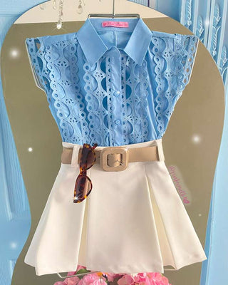 CAMISA AZUL MANGA CORTA Y CUELLO