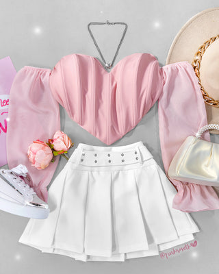 Blusa strapless con varilla y manga larga en velo