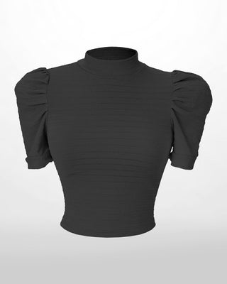 BLUSA TEJIDA MANGA CORTA PUFF LINEAS