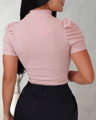 BLUSA TEJIDA MANGA CORTA PUFF LINEAS