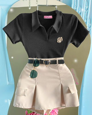 Blusa Tejida de Manga Corta con Flor - Pink Rose