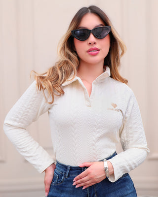 Blusa Manga Larga Tejida con Cuello – Pink Rose