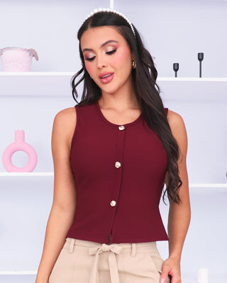 Blusa Rib de Manga Sisa con 3 Botones Corrugados