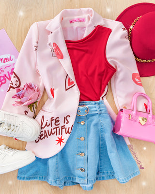 Blazer con Manga Recogida - Estampado Life Is Beautiful