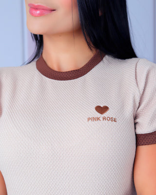 Camiseta tejida manga corta Pink Rose