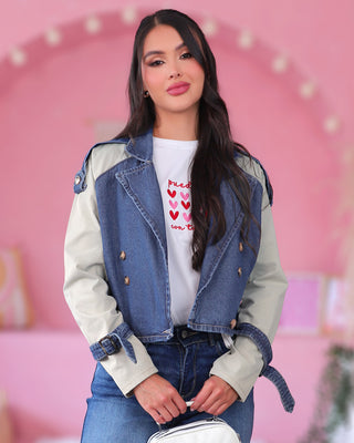 Chaqueta Corta con 5 Botones y Mangas en Contraste de Color