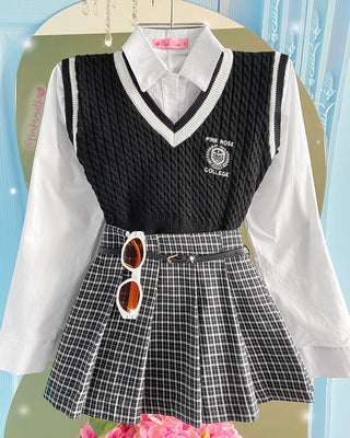 Chaleco tejido con cuello en V estilo Pink Rose College