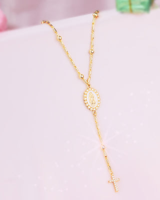 Collar con Dije de Virgen María y Cruz Colgante