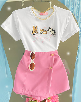 Camiseta con estampado de 3 gatos y frase oh my cat