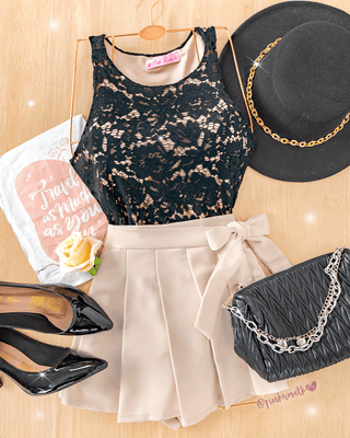 Falda Short Tablas Moño Chic