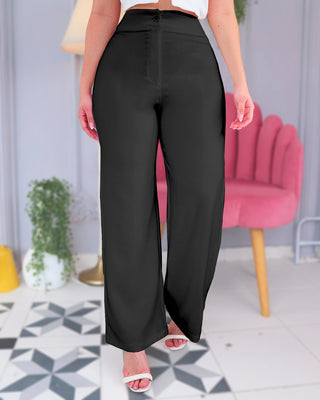 Pantalón sencillo bota ancha con un botón