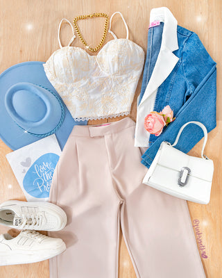 Crop Top Flores Bordadas Corset