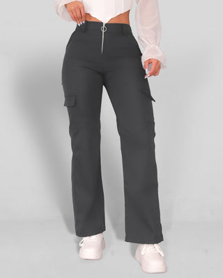 Pantalón Cargo con Cremallera Frontal y Aro