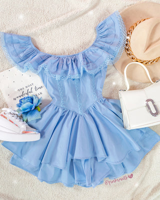 Romper de popelina con líneas en encaje y manga