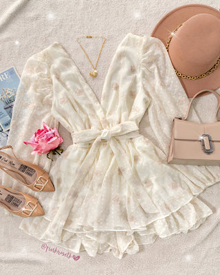 Romper Cruzado con Lazo y Estampado de Flores con Bolas Tejidas