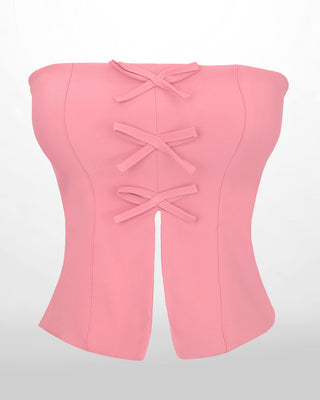 Crop top strapless con copas y 3 moños adelante