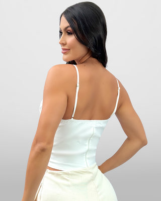 Crop Top Flores Bordadas Corset