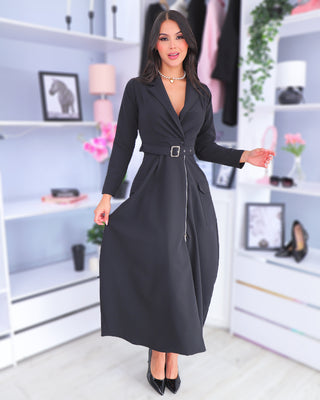 Vestido Negro Cargo De Manga Larga