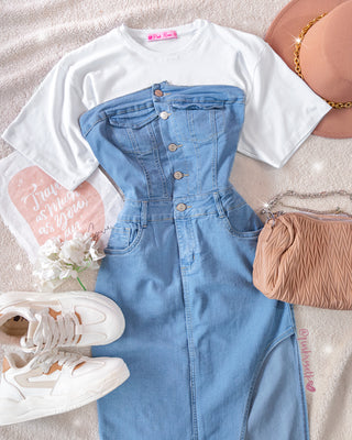 VESTIDO LARGO JEAN STRAPPLE ABERTURA
