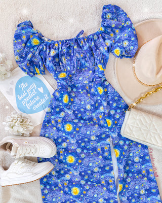 Vestido Largo con Abertura - Estampado Van Gogh