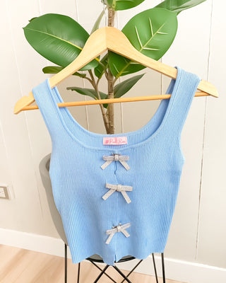 Blusa Rib Azul Con Detalles de Moños