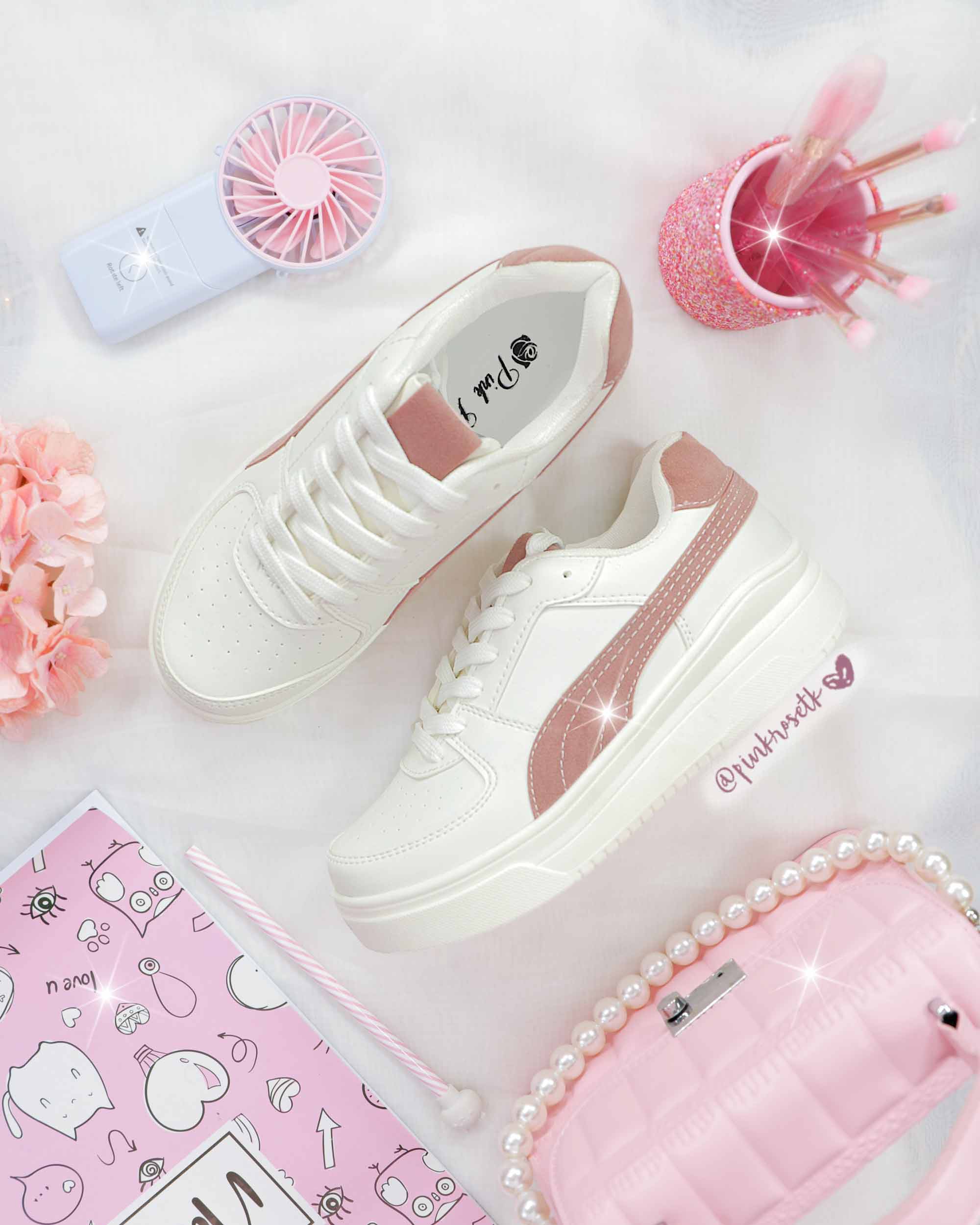 Tienda de ropa para dama bogota Tenis blancos con cadena y detalle rosa –  Pink Rose tk
