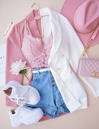 Crop top de encaje ROSADO