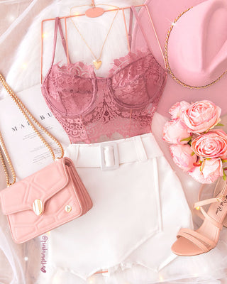 Crop top de encaje ROSADO