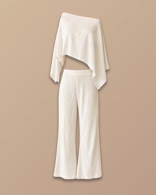Conjunto blanco de pantalón y blusa tipo capa Pink Rose