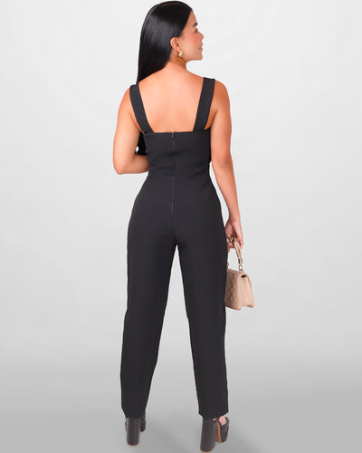 Enterizo negro tipo corset con tirantes anchos