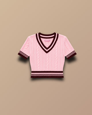 Blusa rosada Trenzada de Líneas con Detalle en Cuello y Mangas