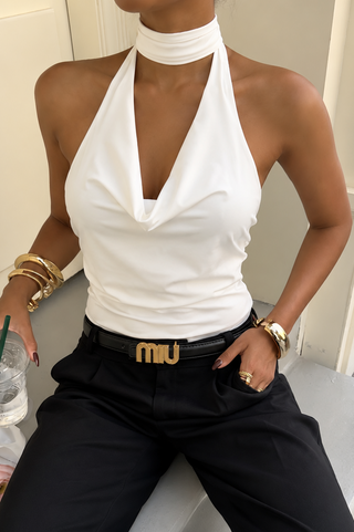 Blusa halter escote drapeada con Espalda Descubierta y Amarre