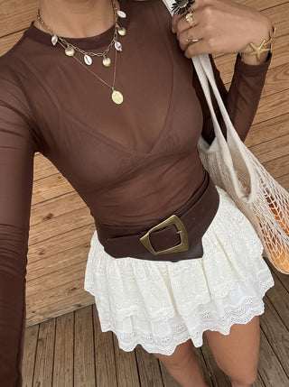 Body cafe de Manga Larga con Transparencia