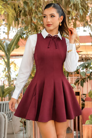 Vestido vino tinto manga sisa con moño en el cuello — Pink Rose