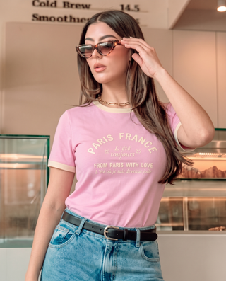 CAMISETA ROSADA LARGA MANGA CORTA PARIS FRANCE