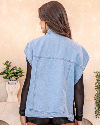 CHALECO JEAN AZUL OVERSIZE 2 BOLSILLOS