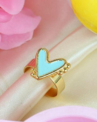 Anillo dorado y azul abierto de corazón