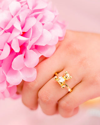 Anillo de Oso con Corazón y Brillos