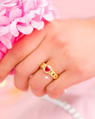 Anillo Trenzado con Corazón Rojo
