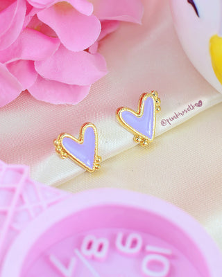 Aretes dorado y lila corazón