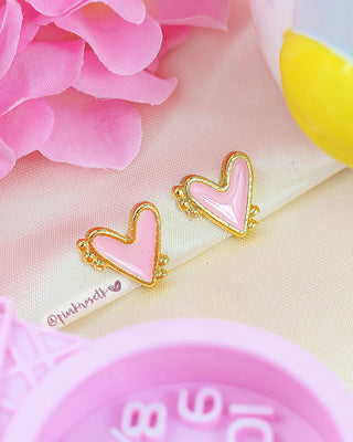 Aretes dorado y rosado corazón