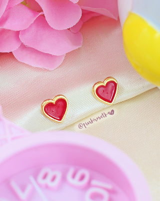 Aretes dorado y rojo corazón pequeño