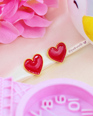 Aretes dorado y rojo corazón