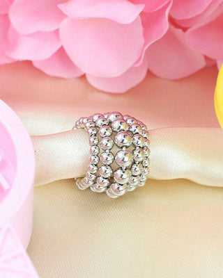Ear cuff plateado argolla de cinco líneas mini balines