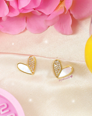 Aretes dorados corazón cristales y nácar