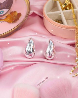 Aretes plateados gota de agua