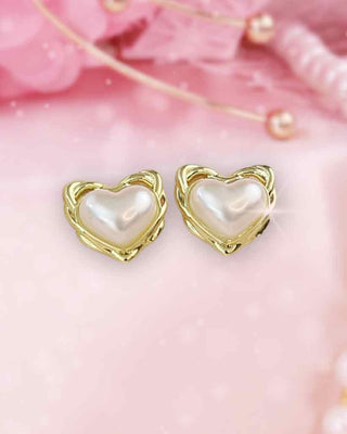 Aretes de Corazón con Perla Blanca