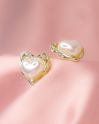 Aretes de Corazón con Perla Blanca