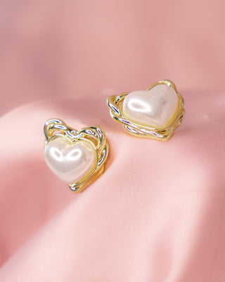 Aretes de Corazón con Perla Blanca