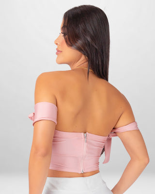 Crop Top Rosado con Tiras Gruesas para Amarrar